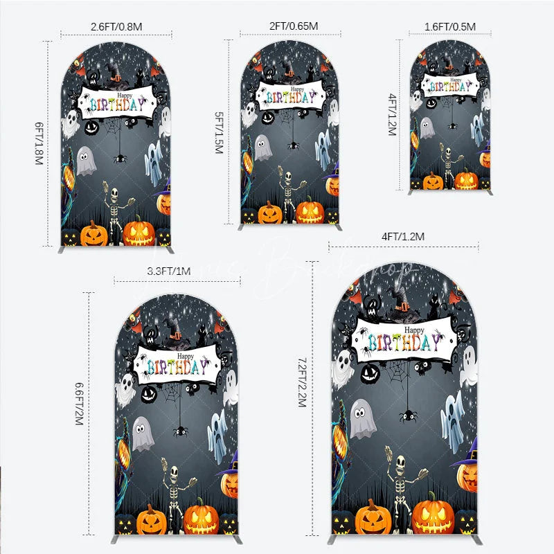 Lofaris Spooky Halloween Birthday Arch Backdrop Cute Ghost Skeleton and Pumpkin A Little Boo is Due Party Decor