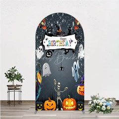 Lofaris Spooky Halloween Birthday Arch Backdrop Cute Ghost Skeleton and Pumpkin A Little Boo is Due Party Decor