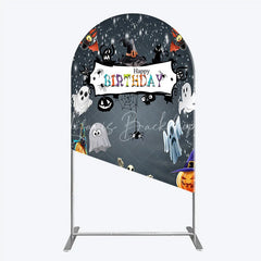 Lofaris Spooky Halloween Birthday Arch Backdrop Cute Ghost Skeleton and Pumpkin A Little Boo is Due Party Decor