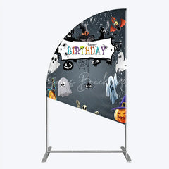 Lofaris Spooky Halloween Birthday Half Moon Arch Backdrop Cute Ghost Skeleton and Pumpkin A Little Boo is Due Party Decor