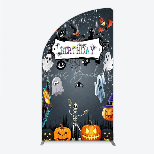 Lofaris Spooky Halloween Birthday Half Moon Arch Backdrop Cute Ghost Skeleton and Pumpkin A Little Boo is Due Party Decor