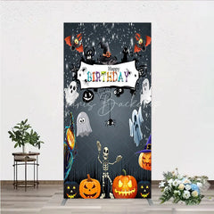 Lofaris Spooky Halloween Birthday Rectangle Backdrop Cute Ghost Skeleton and Pumpkin A Little Boo is Due Party Decor