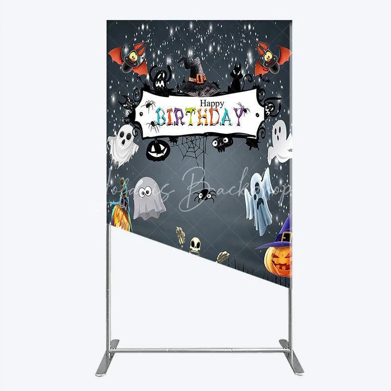 Lofaris Spooky Halloween Birthday Rectangle Backdrop Cute Ghost Skeleton and Pumpkin A Little Boo is Due Party Decor