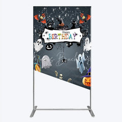 Lofaris Spooky Halloween Birthday Rectangle Backdrop Cute Ghost Skeleton and Pumpkin A Little Boo is Due Party Decor