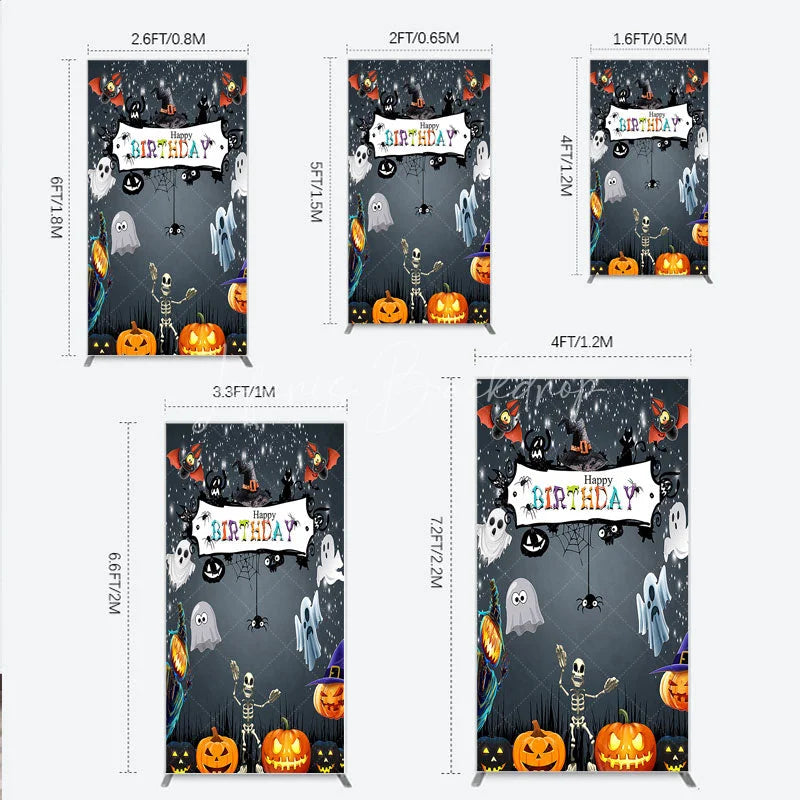Lofaris Spooky Halloween Birthday Rectangle Backdrop Cute Ghost Skeleton and Pumpkin A Little Boo is Due Party Decor