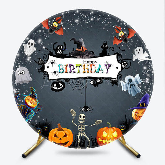 Lofaris Spooky Halloween Birthday Round Backdrop Cute Ghost Skeleton and Pumpkin A Little Boo is Due Party Decor