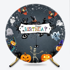 Lofaris Spooky Halloween Birthday Round Backdrop Cute Ghost Skeleton and Pumpkin A Little Boo is Due Party Decor