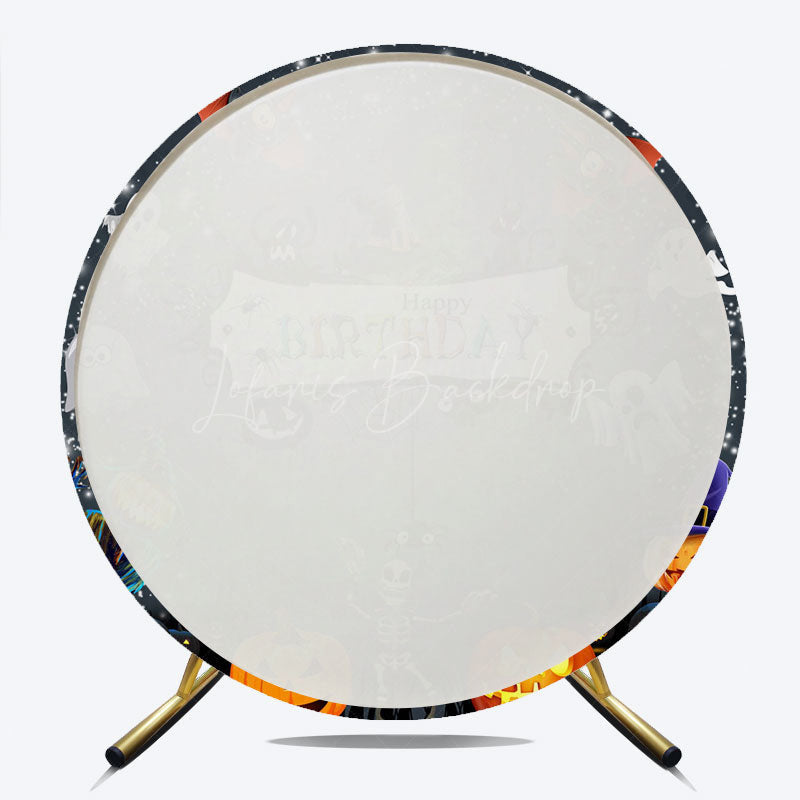 Lofaris Spooky Halloween Birthday Round Backdrop Cute Ghost Skeleton and Pumpkin A Little Boo is Due Party Decor