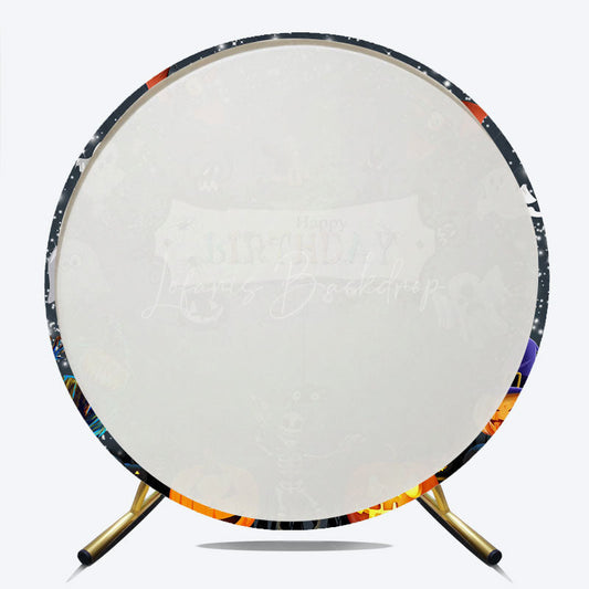 Lofaris Spooky Halloween Birthday Round Backdrop Cute Ghost Skeleton and Pumpkin A Little Boo is Due Party Decor