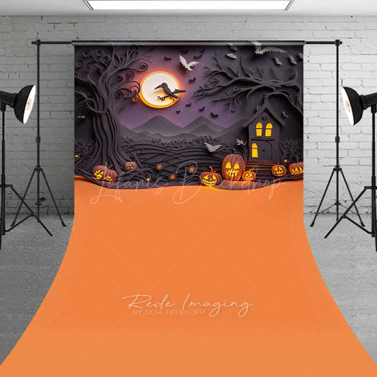 Lofaris Spooky Halloween Cake Smash Sweep Backdrop with Floor Haunted House and Jack O’ Lanterns First Birthday Photo Prop