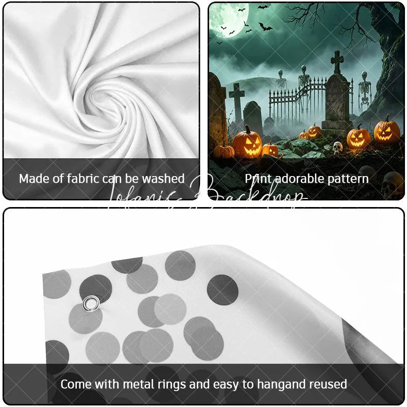 Lofaris Spooky Halloween Graveyard Garage Door Banner with Glowing Jack-o-Lanterns Skeletons and Full Moon