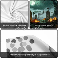 Lofaris Spooky Halloween Graveyard Garage Door Banner with Glowing Jack-o-Lanterns Skeletons and Full Moon
