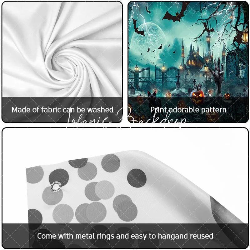 Lofaris Spooky Halloween Haunted Castle Garage Door Banner with Full Moon Lightning Bats and Jack-o’-Lanterns Party Decor