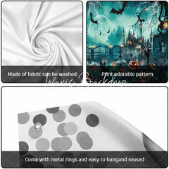Lofaris Spooky Halloween Haunted Castle Garage Door Banner with Full Moon Lightning Bats and Jack-o’-Lanterns Party Decor