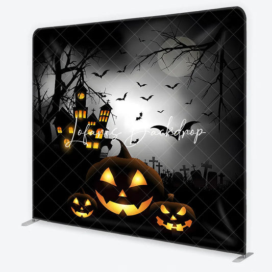 Lofaris Spooky Halloween Haunted House Square Double-Sided Backdrop Jack-o’-Lanterns Night Party Decor