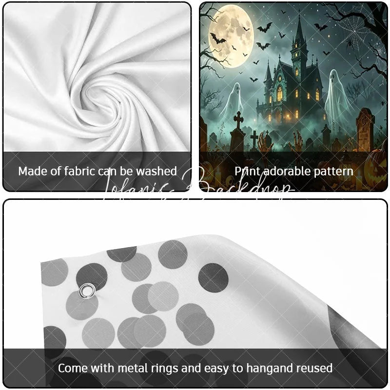 Lofaris Spooky Halloween Haunted Mansion and Graveyard Garage Door Banner with Jack-o’-Lanterns Ghosts Bats Decor