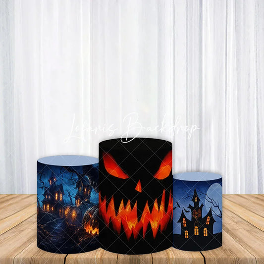 Lofaris Spooky Halloween Jack-o-Lantern and Haunted House Night Scene Cylinder Cover Eerie Party Decor