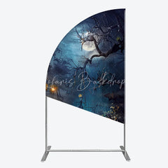 Lofaris Spooky Halloween Night with Full Moon and Bare Trees half arch backdrop Glowing Jack-O-Lanterns Party Decor