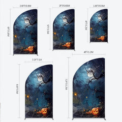 Lofaris Spooky Halloween Night with Full Moon and Bare Trees half arch backdrop Glowing Jack-O-Lanterns Party Decor