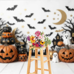 Lofaris Spooky Halloween Photography Backdrop featuring Jack-o-Lanterns Black Cats and Ghosts Festive Party Decor
