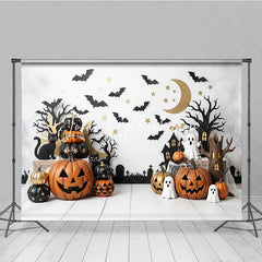 Lofaris Spooky Halloween Photography Backdrop featuring Jack-o-Lanterns Black Cats and Ghosts Festive Party Decor
