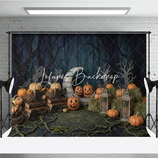 Lofaris Spooky Halloween Pumpkin and Ghost Photography Backdrop Mysterious Forest Vintage Lantern Party Decor