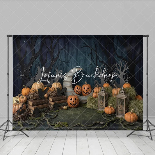Lofaris Spooky Halloween Pumpkin and Ghost Photography Backdrop Mysterious Forest Vintage Lantern Party Decor