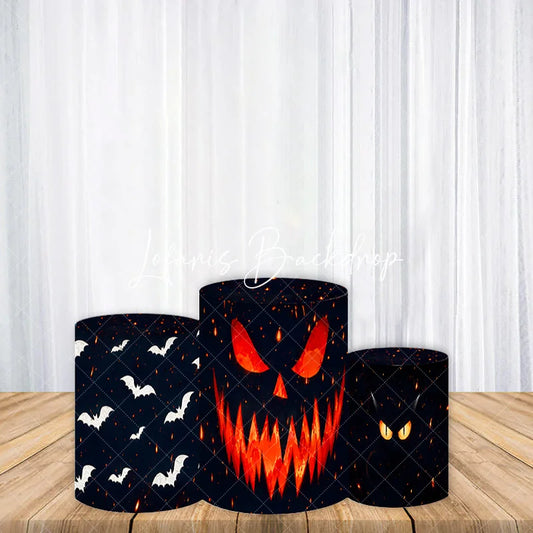 Lofaris Spooky Halloween Pumpkin Face and Flying Bats Cylinder Cover Scary Theme Birthday Party Pedestal Decor