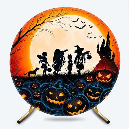 Lofaris Spooky Halloween Pumpkin Patch Round Backdrop Trick or Treating Kids and Haunted Castle Celebration Decor