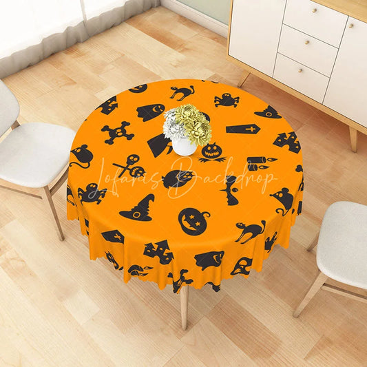 Lofaris Spooky Halloween Round Tablecloth with Ghosts and Jack-O’-Lanterns for Haunted Party Decorations