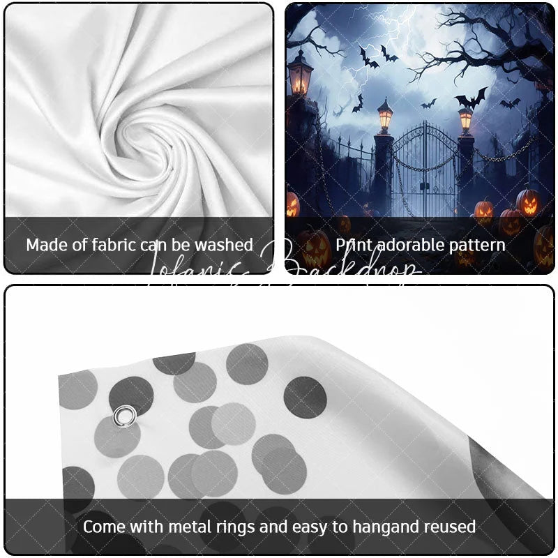 Lofaris Spooky Haunted Gate with Jack-o’-Lanterns and Flying Bats Halloween Garage Door Banner Eerie Full Moon Decor