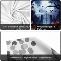 Lofaris Spooky Haunted Gate with Jack-o’-Lanterns and Flying Bats Halloween Garage Door Banner Eerie Full Moon Decor