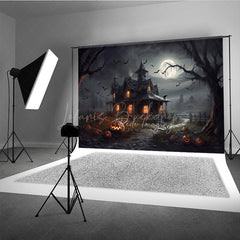 Lofaris Spooky Haunted House Photography Backdrop Full Moon and Bats on a Dark Night Halloween Photo Background