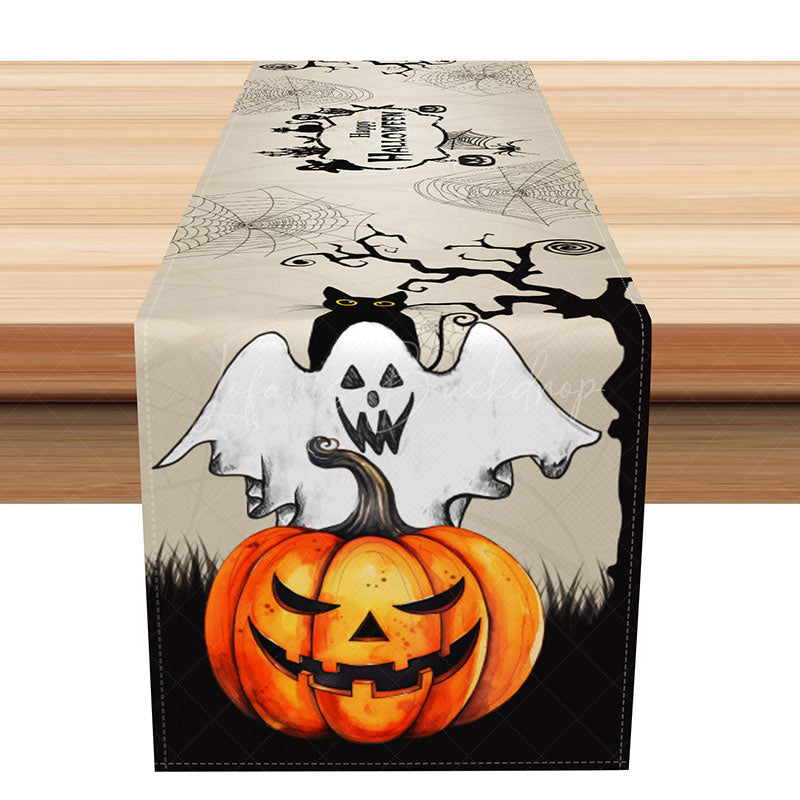 Lofaris Spooky Night Halloween Table Runner with Jack O’ Lanterns Haunted Pumpkin Patch Scary Holiday Party Decoration