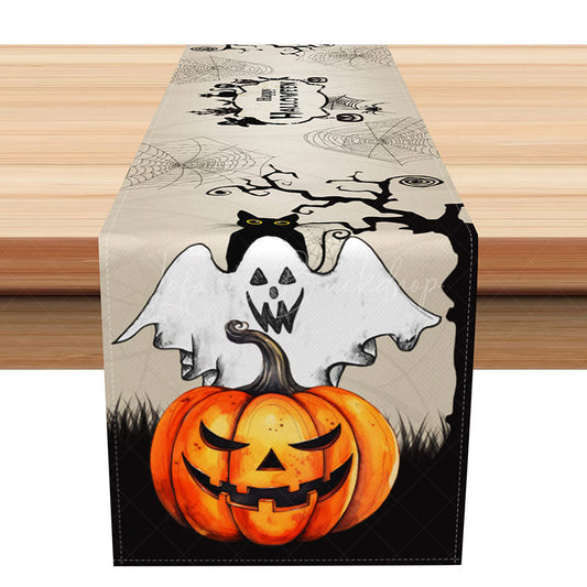 Lofaris Spooky Night Halloween Table Runner with Jack O’ Lanterns Haunted Pumpkin Patch Scary Holiday Party Decoration