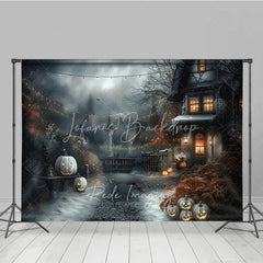 Lofaris Spooky Old House and Glowing Jack-o’-Lanterns Holiday Backdrop Enchanting Halloween Night Party Decor