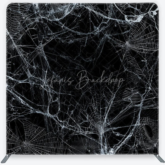 Lofaris Spooky White Spider Web and Cobweb Square Double-Sided Backdrop Eerie Black Background for Halloween Party