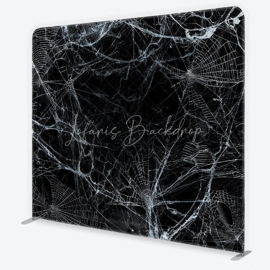 Lofaris Spooky White Spider Web and Cobweb Square Double-Sided Backdrop Eerie Black Background for Halloween Party