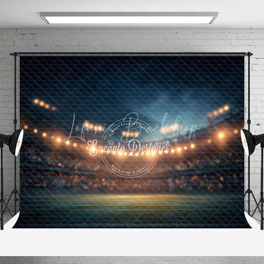 Lofaris Sports Backdrop Night Stadium Lights Green Field Dark Blue Sky Photography Background for Game Party