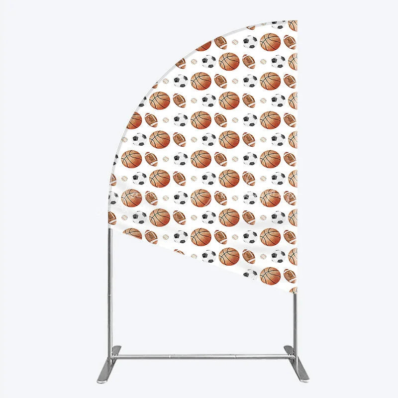 Lofaris Sports Balls Pattern Birthday Half Moon Arch Backdrop Basketball Football and Soccer All Star Party Background