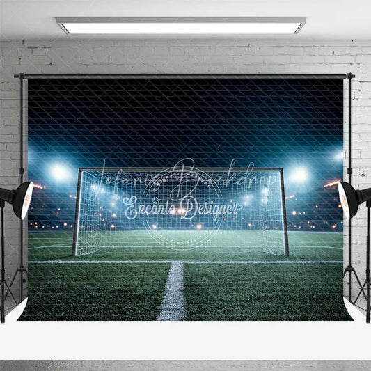 Lofaris Sports Soccer Field Goal Backdrop Night Stadium Lights Green Grass Photography Background for Party Decor
