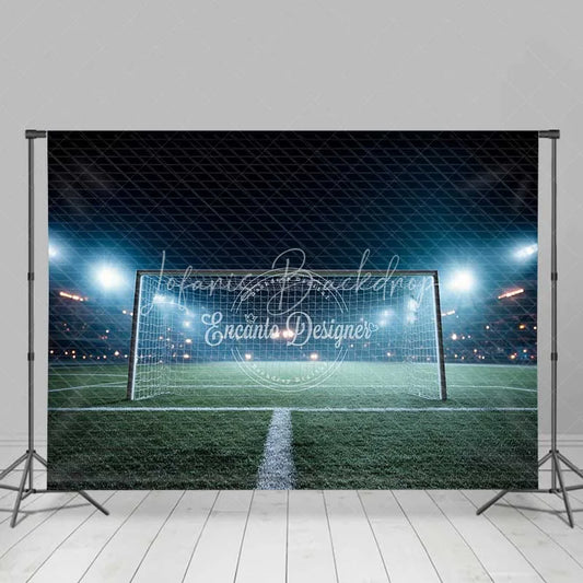 Lofaris Sports Soccer Field Goal Backdrop Night Stadium Lights Green Grass Photography Background for Party Decor