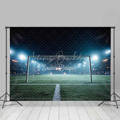 Lofaris Sports Soccer Field Goal Backdrop Night Stadium Lights Green Grass Photography Background for Party Decor