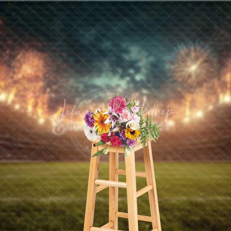 Lofaris Sports Stadium Celebration Backdrop Green Field Light Show Photography Background for Game Day Event
