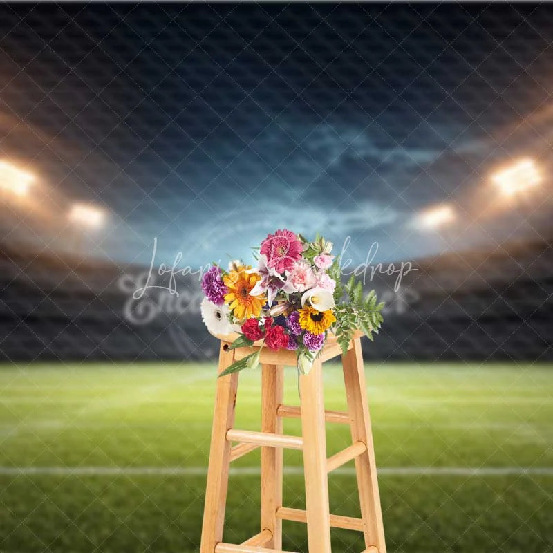 Lofaris Sports Stadium Football Field Backdrop Night Game Photography Green Grass Floodlights for Party Decor