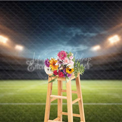 Lofaris Sports Stadium Football Field Backdrop Night Game Photography Green Grass Floodlights for Party Decor