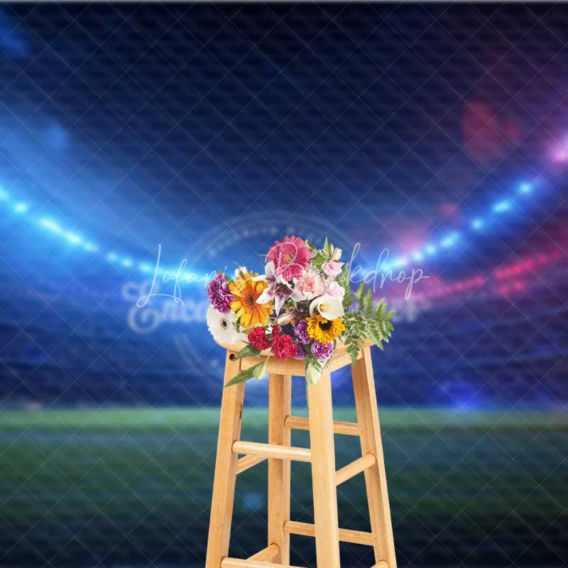 Lofaris Sports Stadium Photography Backdrop Dynamic Blue Red Lights Football Field Arena Party Decor