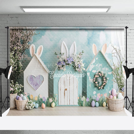 Lofaris Spring Blue Cloud Wall Bunny Hutch Easter Backdrop