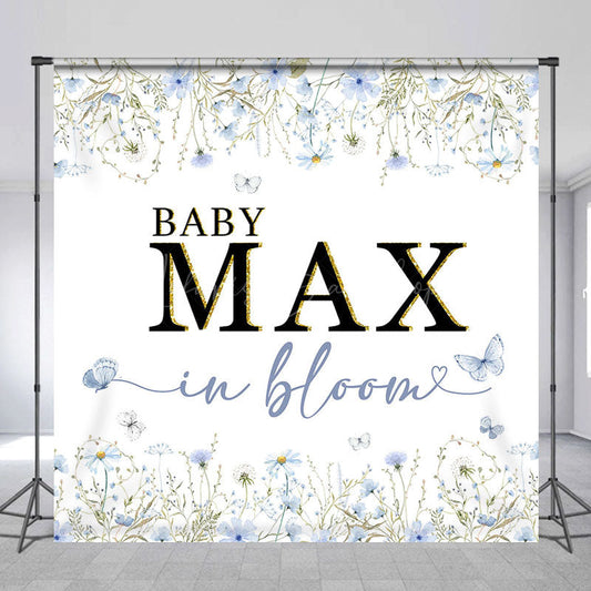 Lofaris Spring Blue Floral Custom Name Baby Shower Backdrop