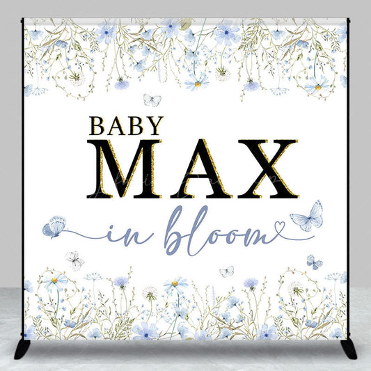 Lofaris Spring Blue Floral Custom Name Baby Shower Backdrop